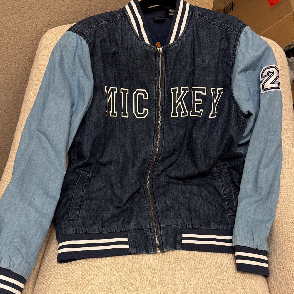 Disney Mickey Denim Jacket with Light Blue Sleeves varsity